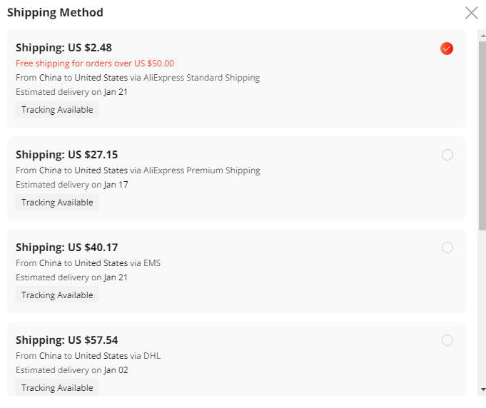 стандартная доставка алиэкспресс