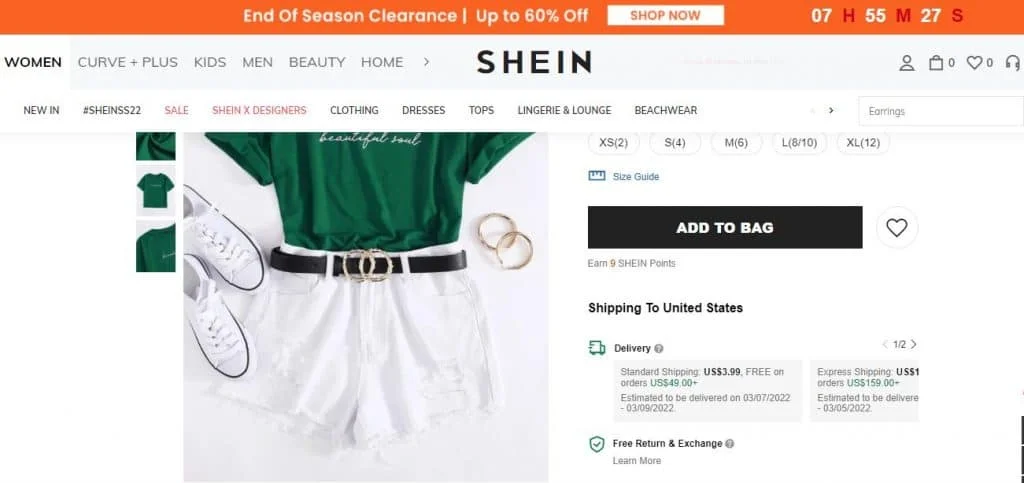 shein shipping methods