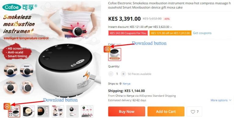 Descargar imágenes y vídeos de productos de Aliexpress