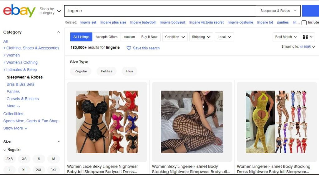 Fornecedores de lingerie eBay