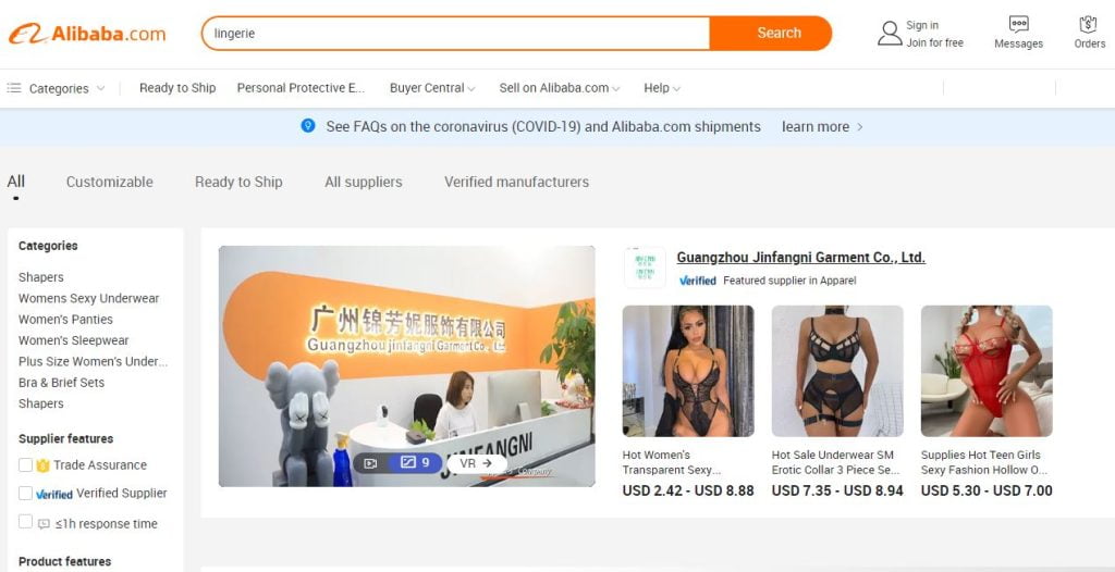 fornecedores de lingerie alibaba
