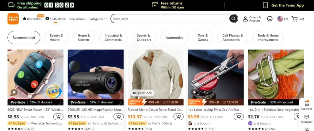 Opzioni di prodotto temu