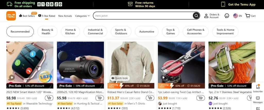 temu product options