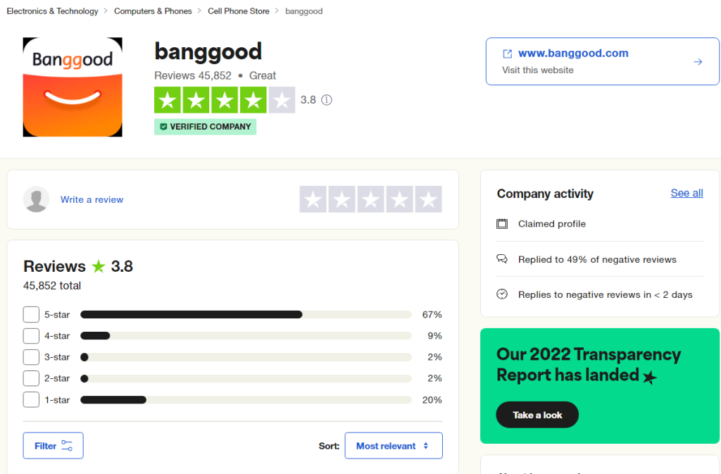 banggood Trustpilot-Bewertung