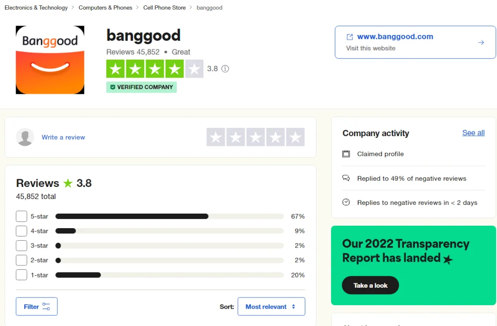 banggood Trustpilot review
