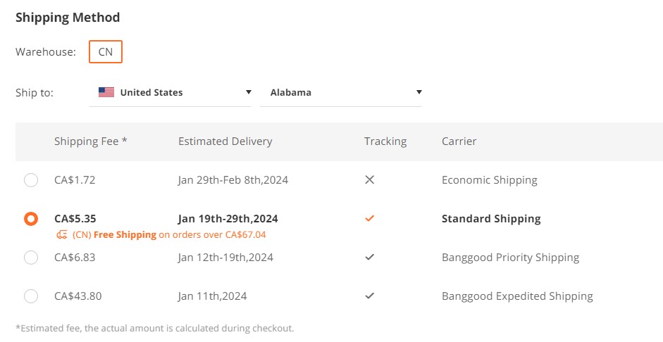 banggood Versandmethode