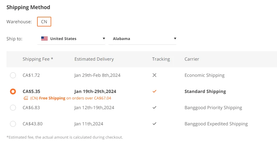 banggood ship method
