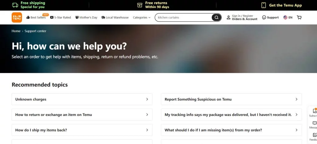 Temu'nun Müşteri Desteği