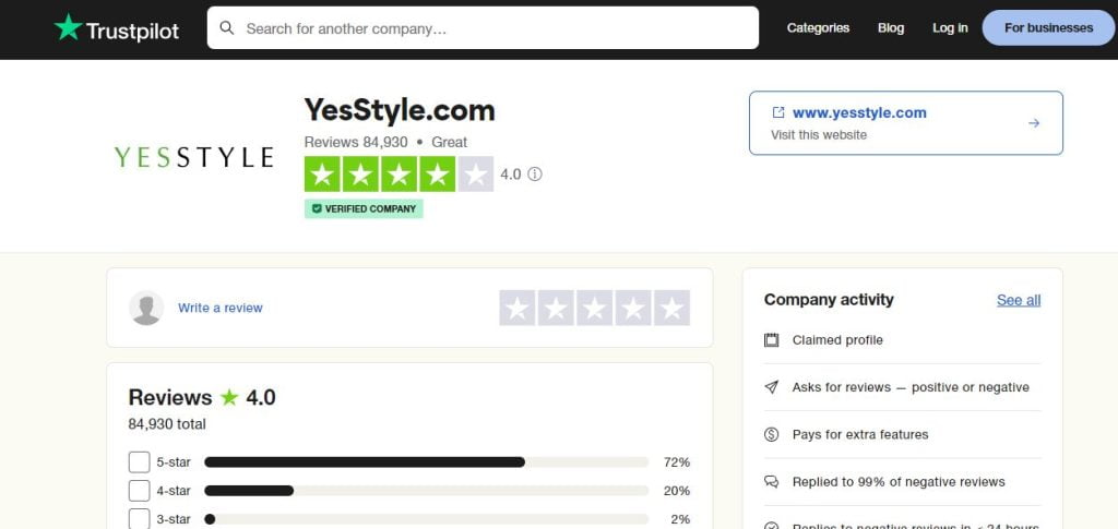 yesstyle trustpilot